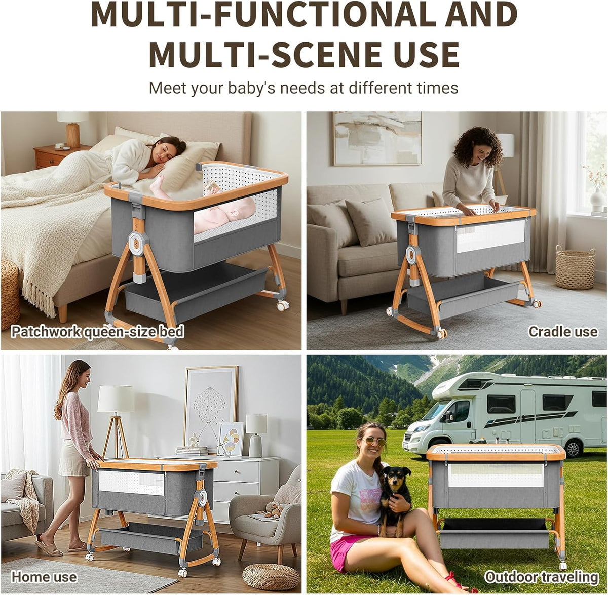 Cododo babybed, 3-1 wieg Cododo 6 Posizioni Regolabili, 4 Ruote Bloccabili Con Materassi Morbidi Babywieg Compatibel met Con Un'ampia Gamma di Tipi di Lett