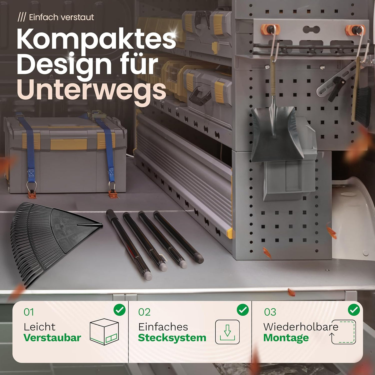 Bladbezem – Tuinbezem – Gazonhark – Hark – Landschapsbezem – 3-Delig Met 75 Cm Werkbreedte – Verstelbare 4-delige Steek- En Schroefsteel
