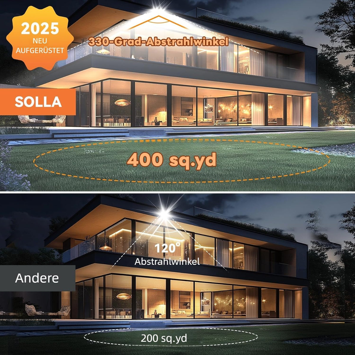 SOLLA 300 W led-schijnwerper voor buiten, ultra helder, 30.000 lumen, 6000 K, daglicht, wit, IP66 waterdicht, stadioverlampen, 3 heads outdoor floodlight, veiligheidsverlichting voor tuinen, patio's,