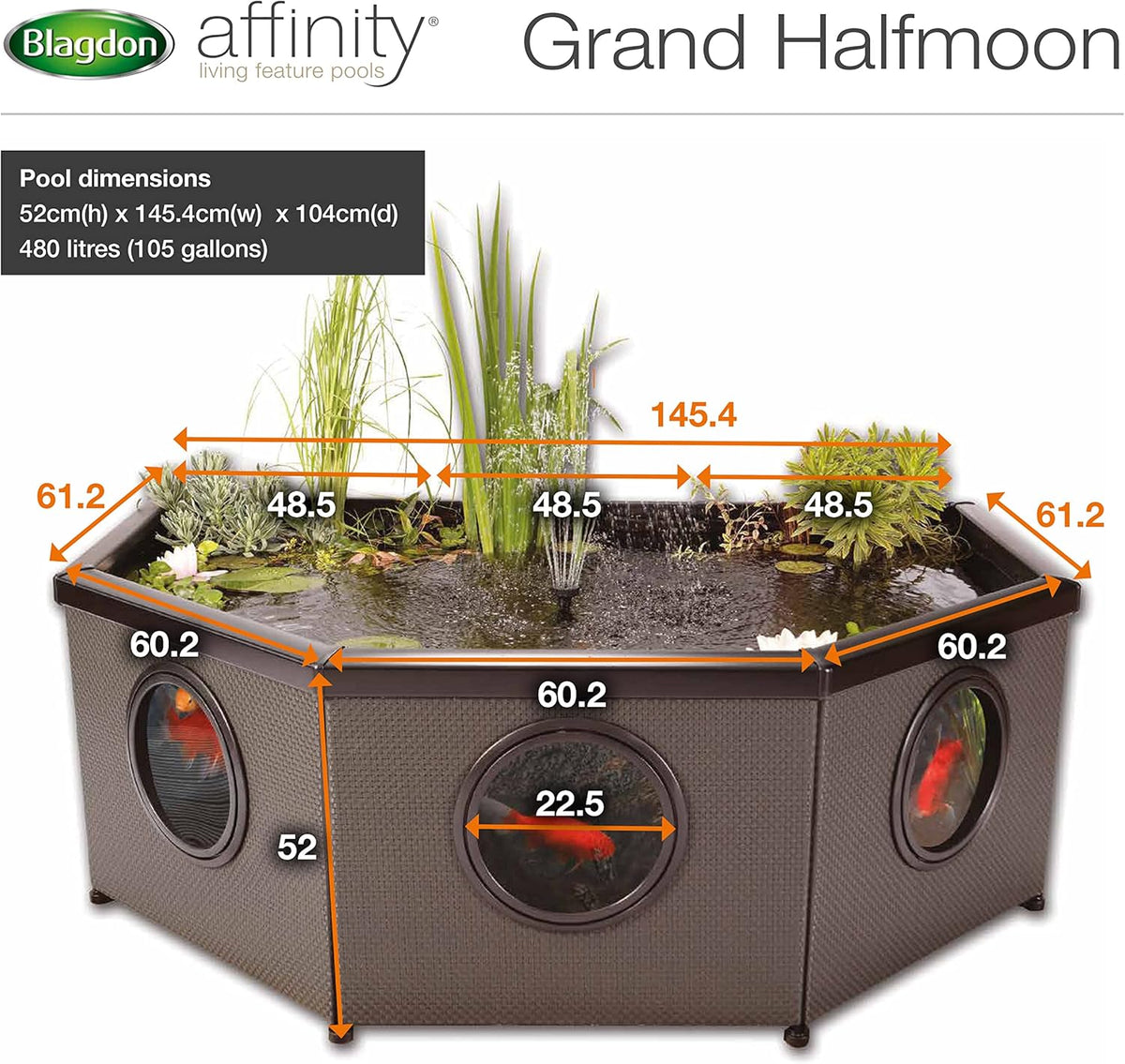 Blagdon Vervangend inzetstuk voor de Affinity Grand Half-Moon Living Water Feature Pool