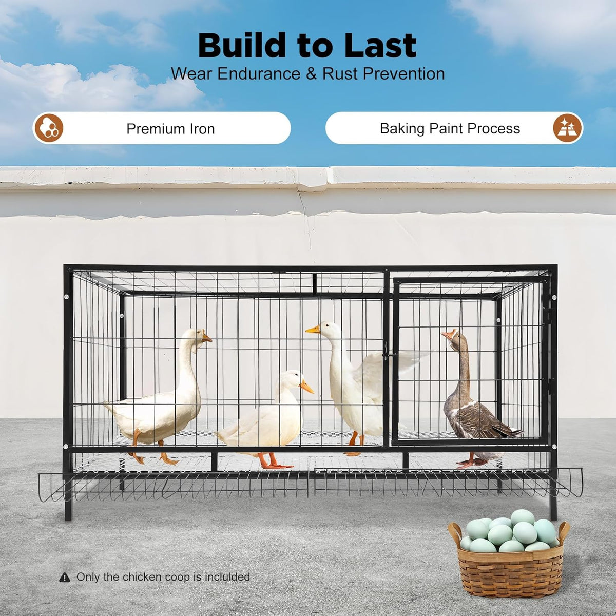 Chicken Coop with Automatic Egg Collection, 120 x 58 x 62 cm, Iron Modern for Indoor and Outdoor Use for 9-10 Chickens - QUORE
