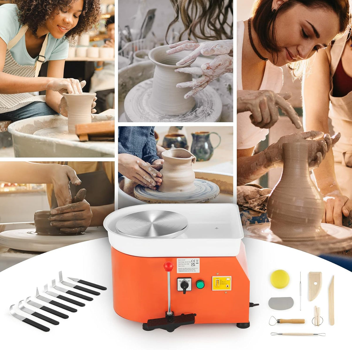 CREWORKS 350 W draaibank voor elektrisch keramiek, 25 cm, elektrische machine voor klei, Pottery Wheel met omkeerbaar wiel met 300 omw/min, gereedschapsset voor kinderen en volwassenen