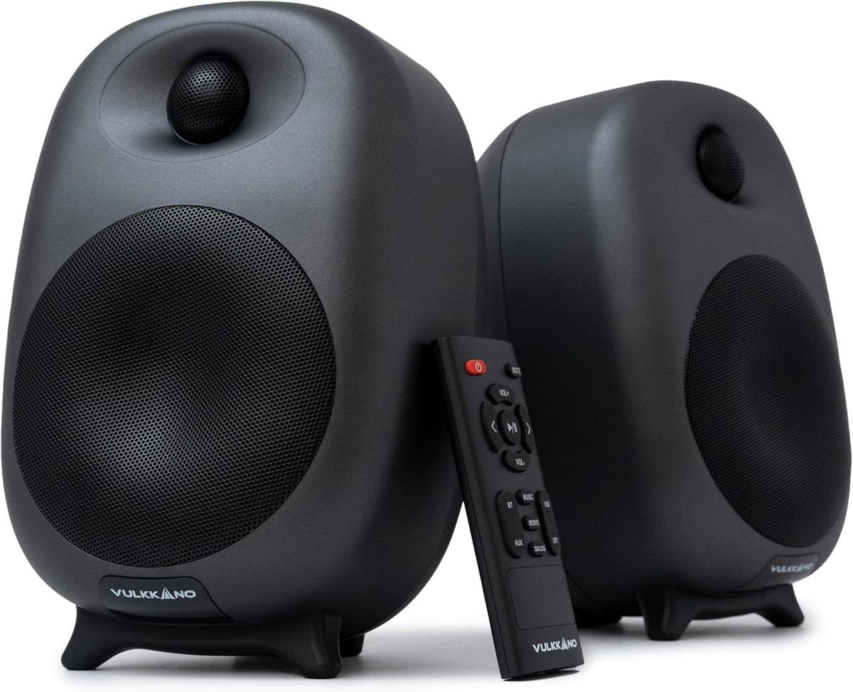 VULKKANO D4 PC-luidsprekers met 10,2 cm (4 inch), vermogen 80 W, Bluetooth, USB A, RCA, Aux, optiek, Sub Out, afstandsbediening, computerluidsprekers met elegant design