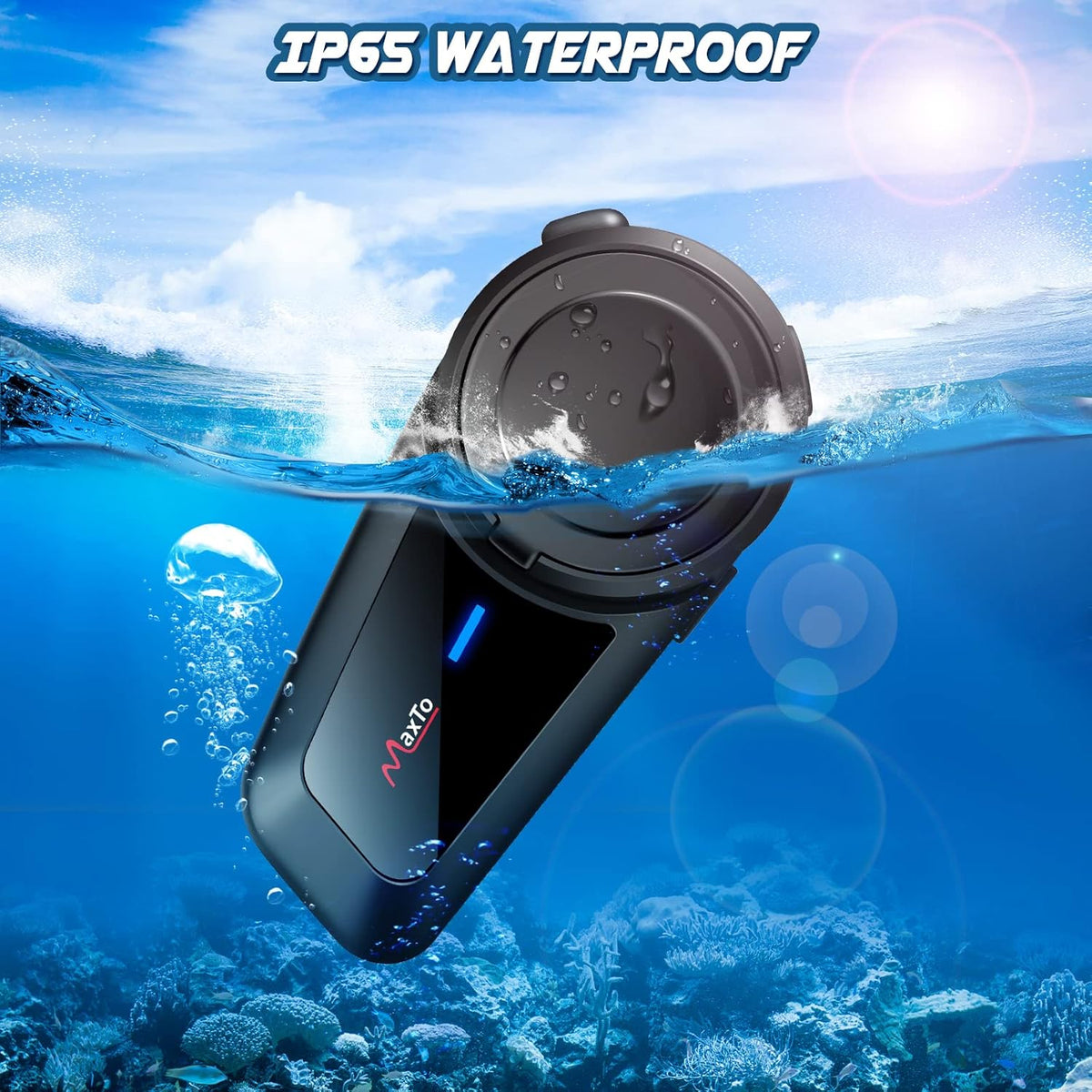 MAXTO Motorfiets Bluetooth Headset, M2 Groep Motorhelm Communicatiesystemen 6-weg BT5.0 Waterdichte Intercom 1000M Bereik met FM-radio, Siri, Spraakwijzerplaat voor Ski/ATV/Volledig/Half Gezicht (2
