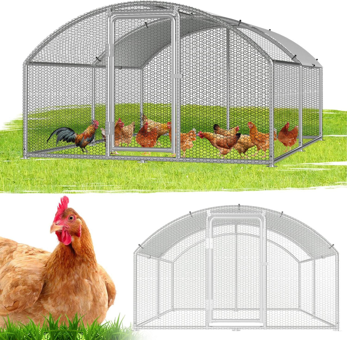 Buitenren Kip – Kippenren – Hennenren – Konijnenren – Dierenren – 3x3x2 Meter – Verzinkt Stalen Frame – Waterdicht Puntdak
