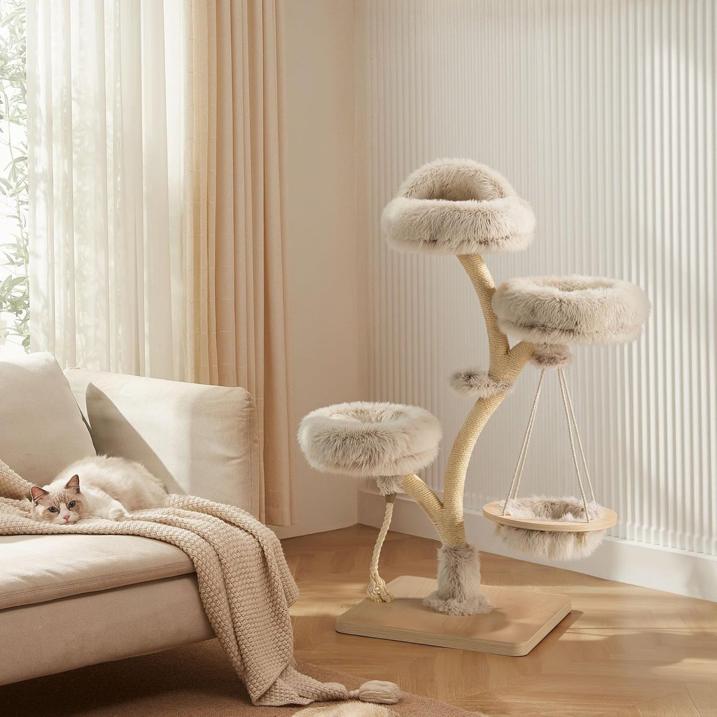 Krabpaal – Kattenboom – Krabmeubel – Klimpaal – Kattenmeubel – 130 cm Hoog – Sisal Met Pluche Ligvlakken