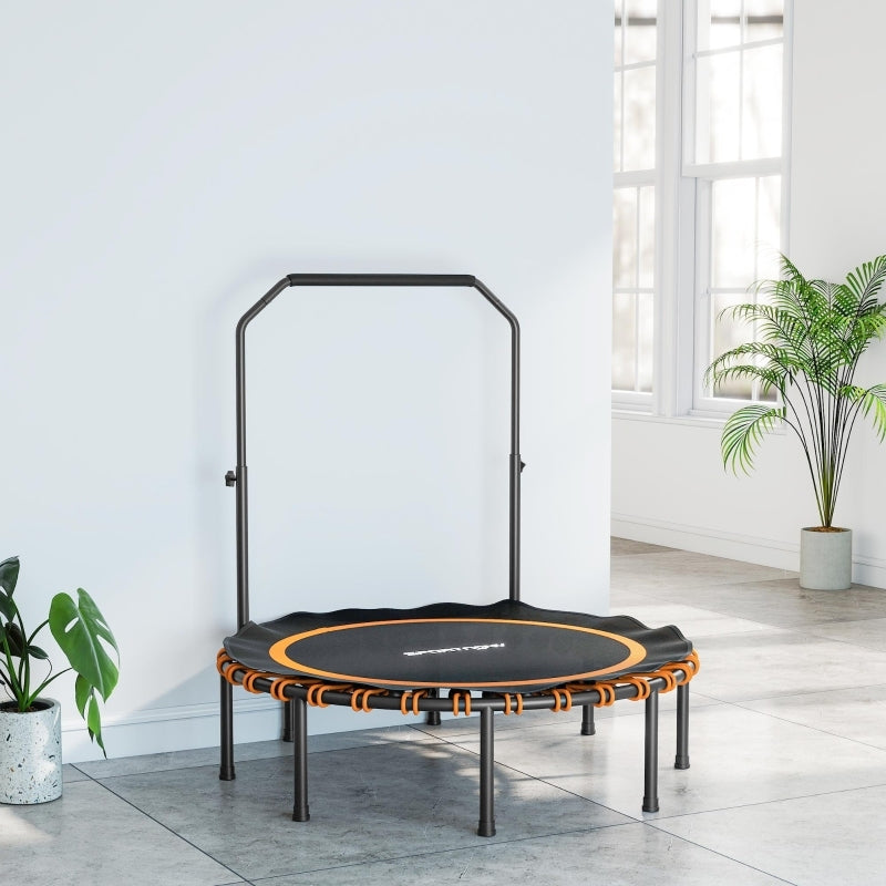 Fitness Trampoline – Springmat – Rebounder – Mini Trampoline – Trainingsapparaat – Instelbare 5-standen Handrail – 32 Bungee Koorden & Stevig Stalen Frame – Compact Opvouwbaar – Zwart
