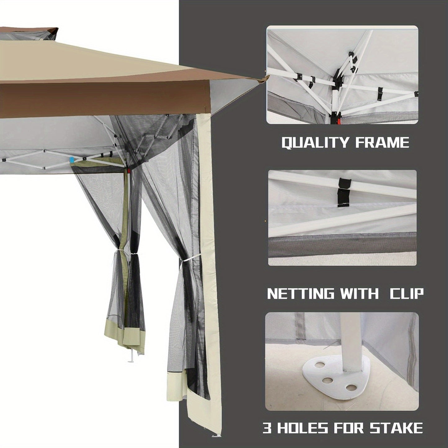 3.6*3.6m Outdoor Gazebo Pop Up Gazebo Canopy With Mosquito Netting Patio Gazebo Canopy Tent Backyard Canopy With 2-Tiered Vented Top 3 Adjustable Height And 144 Square Ft Of Shade