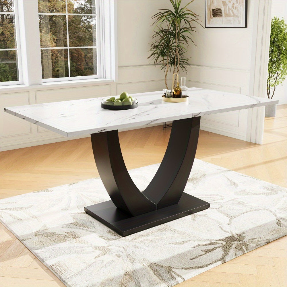 Eettafel – Keukentafel – Eetkamertafel – Tafel – Tafeltje – 140x80 cm – MDF Marmerprint – Metalen Frame – Verstelbare Pootjes