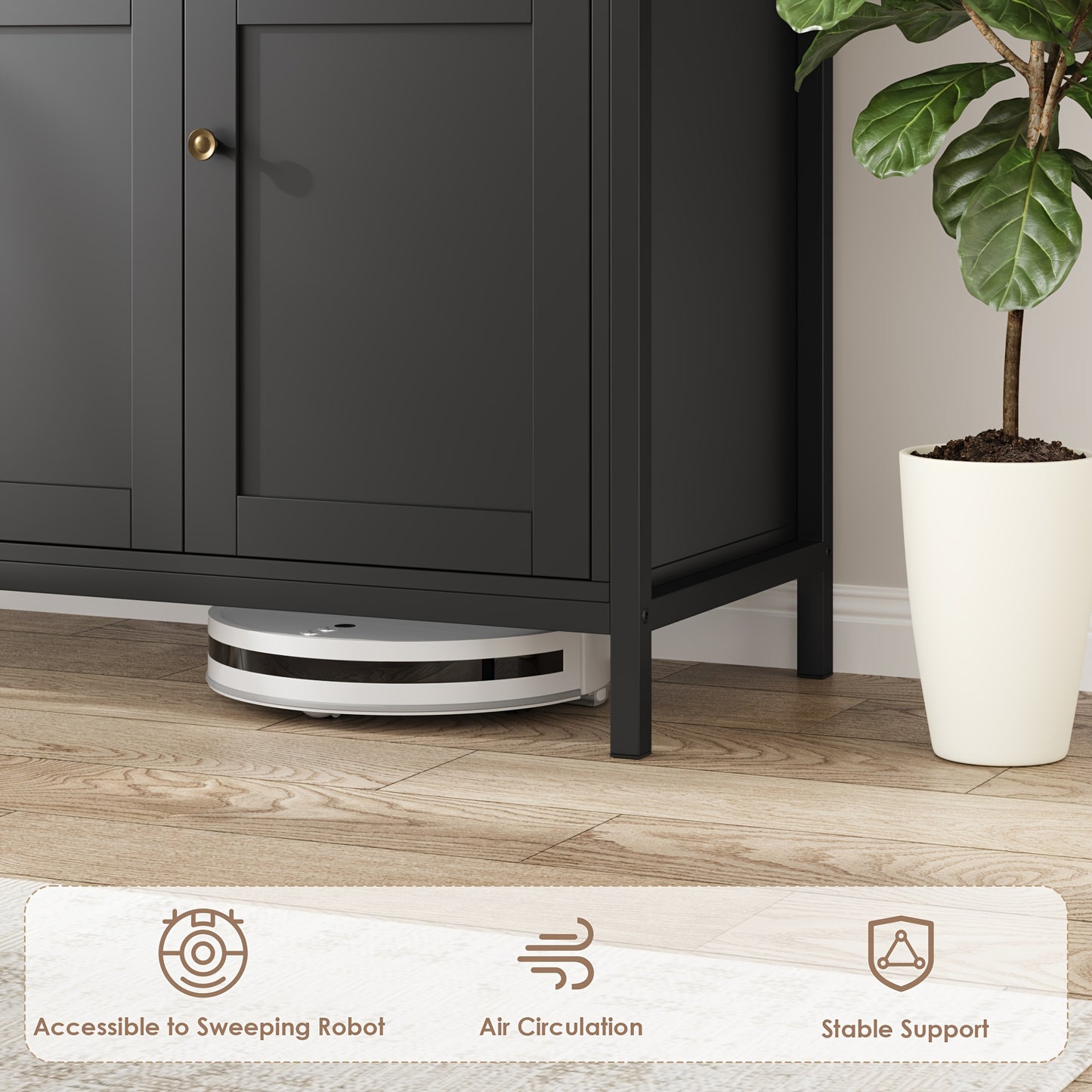 Kast – Opbergkast – Dressoir – Sideboard – Zwarte Vrijstaande Kast – Ruime Opbergruimte Met 3 Deuren & 3 Lades – Duurzaam Spaanplaat Met Metalen Poten