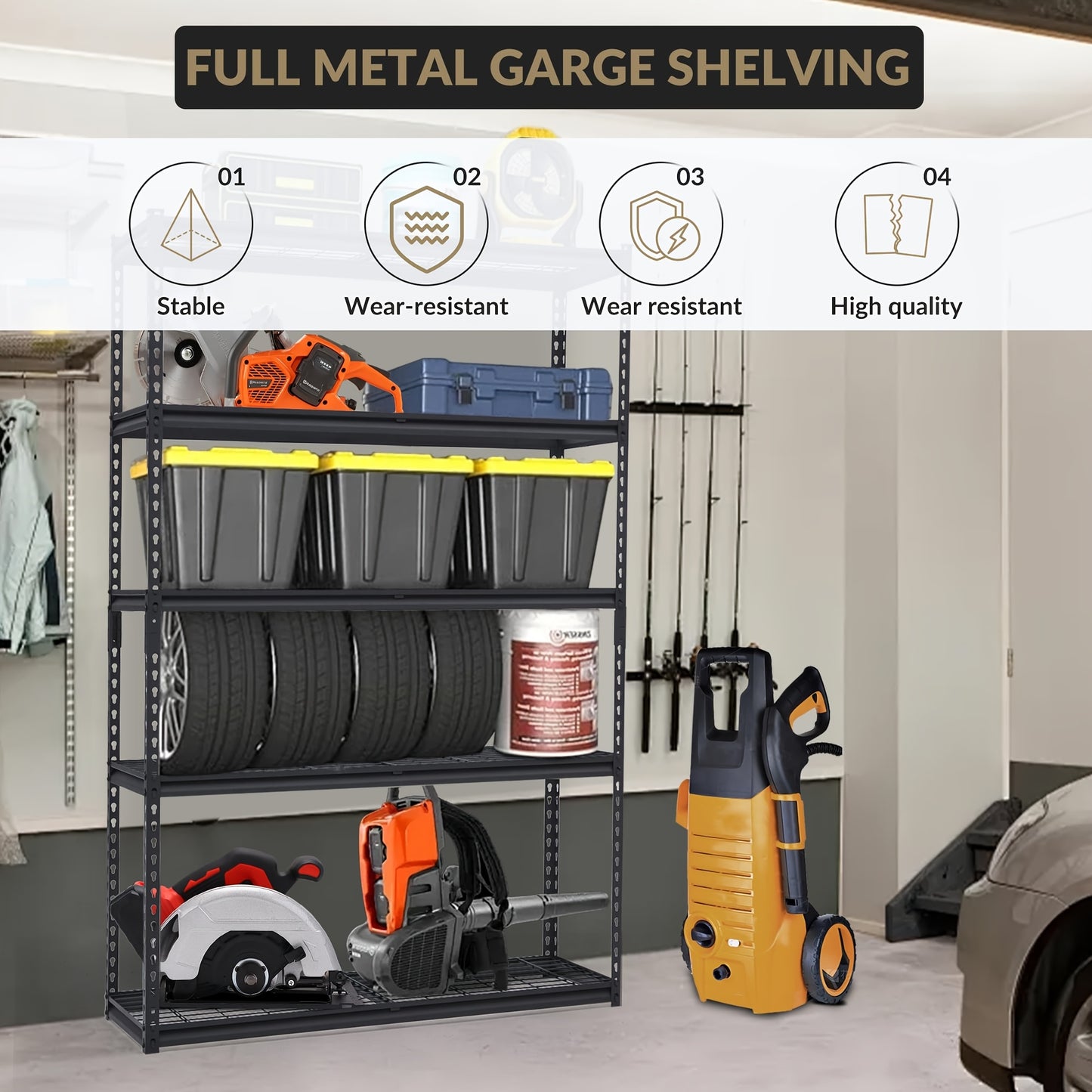 Heavy-Duty 5-Tier Steel Shelving Unit - 120x45x180cm Garage Storage Rack | Capacity for Home Use, Standing Shelf