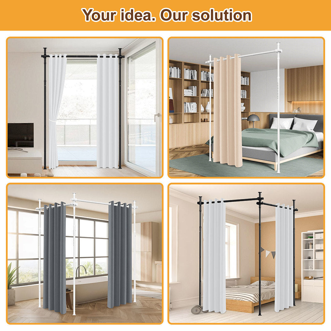 For living room, bedroom or office Width adjustable free-standing room divider screen without curtain, privacy screen adjustable Curtain rods Carbon steel Room divider screen frame