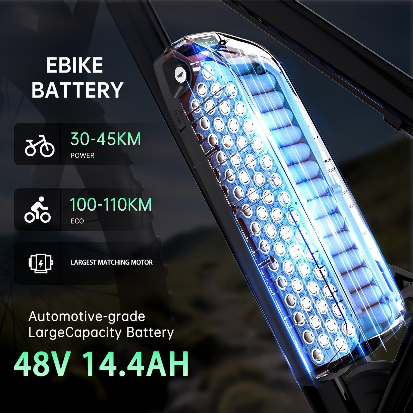 48V 14.4Ah E-bike Accu – Elektrische Fietsaccu – Lithium Accu – Fiets Batterij – Elektrische Batterij – 690Wh Capaciteit – Ingebouwd 30A BMS & Anti-diefstal Slot