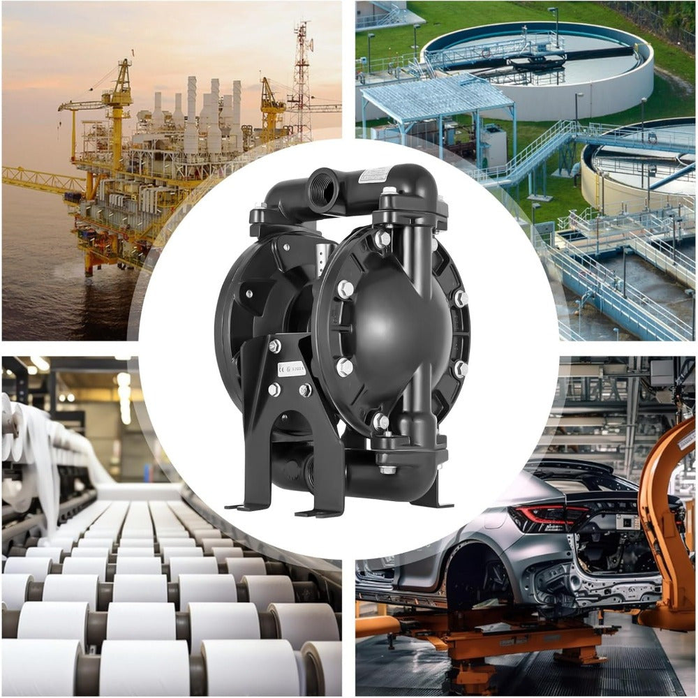 Dubbele Membraanpomp – Luchtgestuurde Pomp – Zelfaanzuigende Pomp – Waterpomp – Industriepomp – Zonder Elektriciteit – Aluminium Behuizing – Hoge Druk 120 PSI