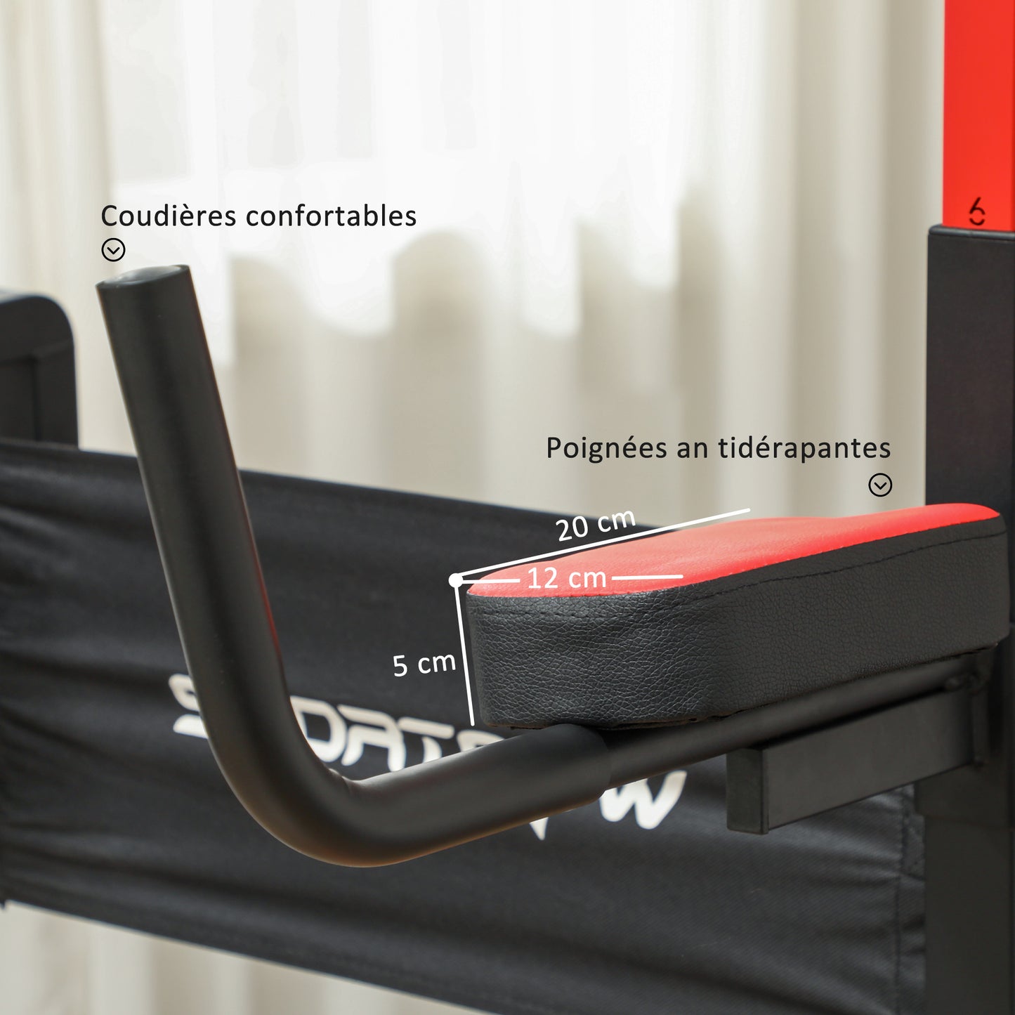 Pull-up Bar – Optrekstang – Dips Station – Fitness Rek – Trainingsstation – Inklapbaar – Verstelbare Hoogte 127-223 cm – Staal Zwart/Rood