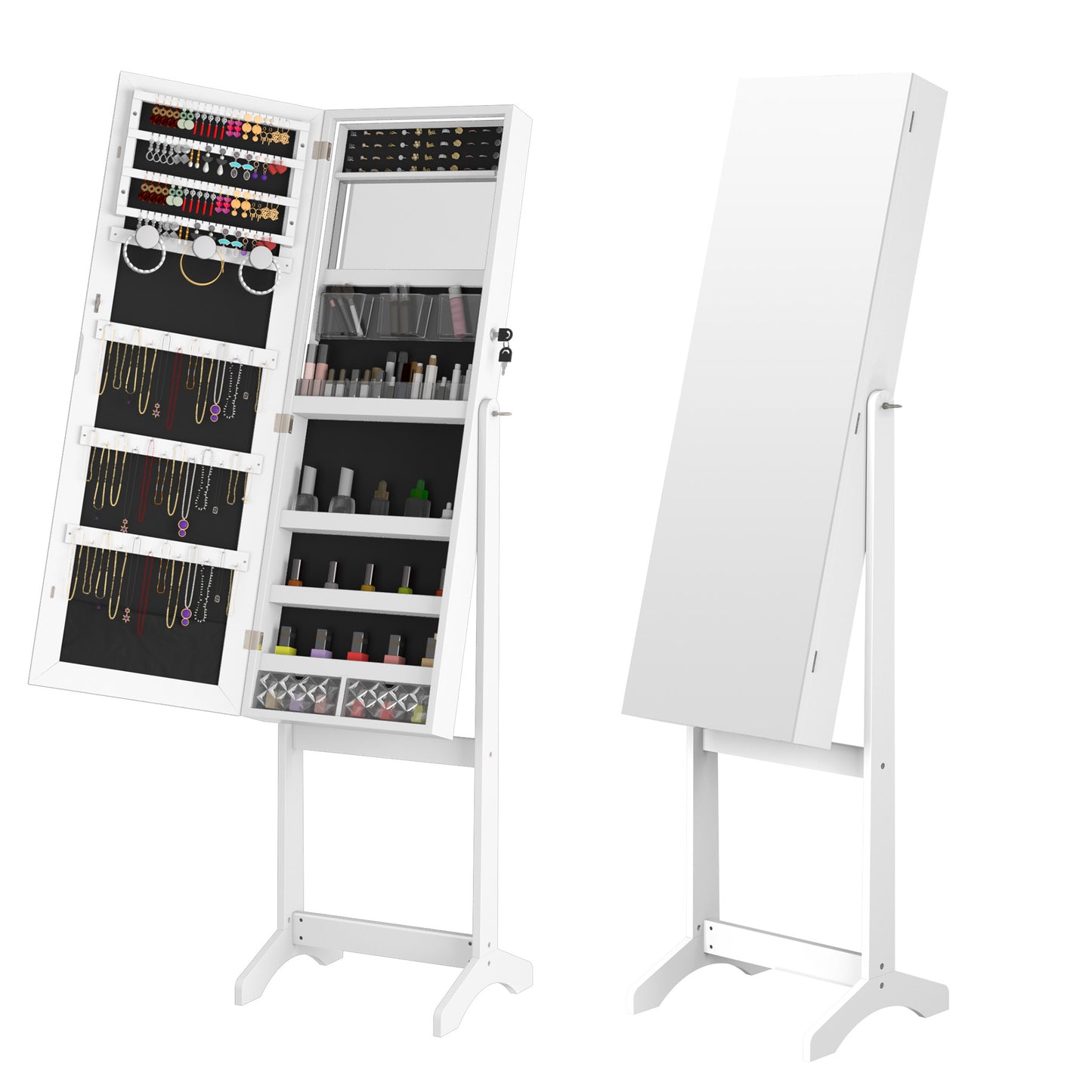 Make-up Organizer – Make-up Opberger – Make-up Box – Sieradenkasten – Beauty Organizer – Met Spiegel – Magnetische Sluiting Met Slot – 3,2+ Kubieke Voet – 68,5 cm Hoog – 2 Lades & Vakjes – Wit
