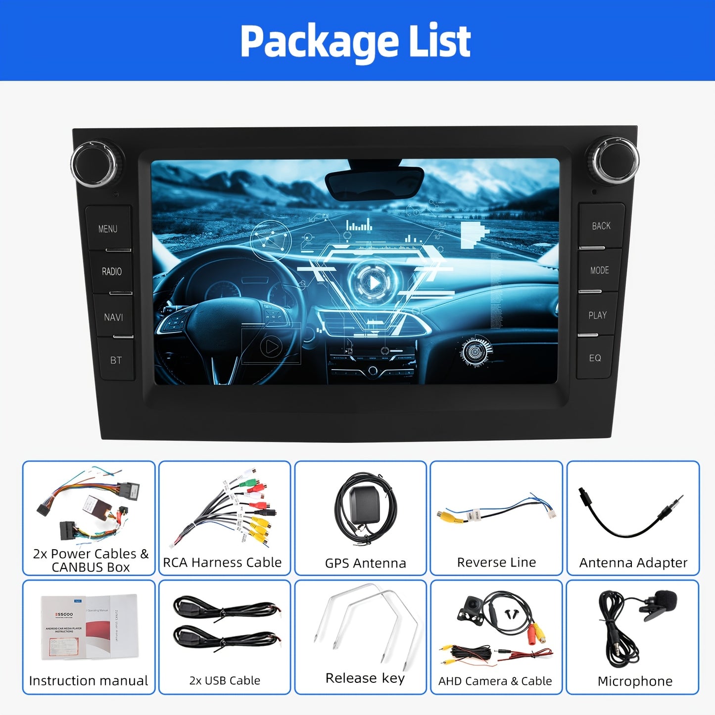 Autoradio – Car Stereo – Multimedia Speler – 1-DIN Radio – Android Autoradio – 7 Inch HD Touchscreen – Android 14.0 – Ingebouwde AHD Achteruitrijcamera