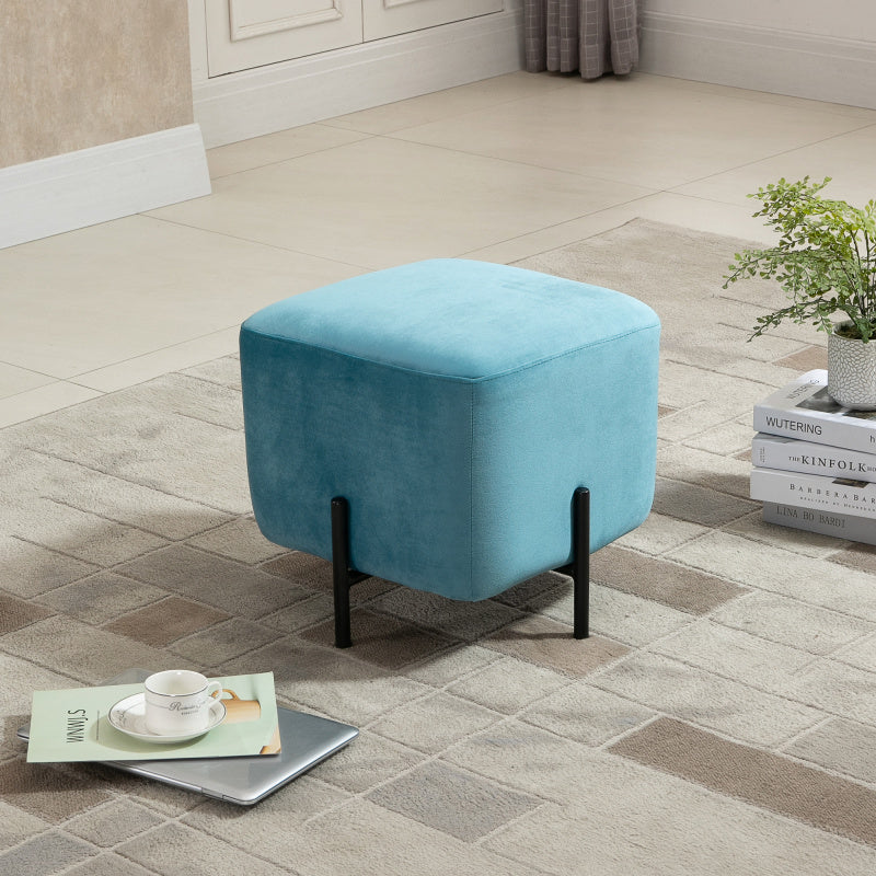 Voetenbankje – Voetensteun – Poef – Krukje – Ottoman – Turquoise – Polyester Bekleding – Stalen Frame – 44,5x44,5x41,5 cm – Comfortabel & Stijlvol