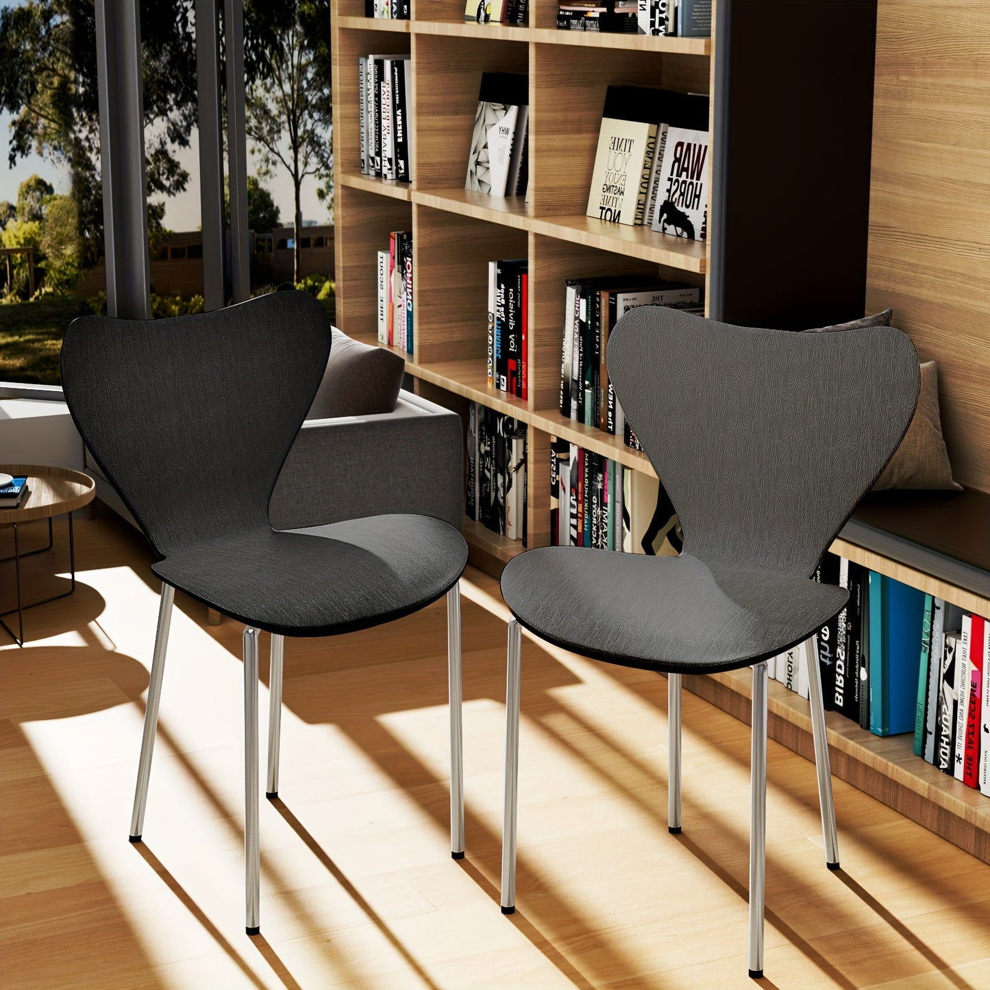 Set van 2 Eetkamerstoelen met Rugleuning – Zwart Polypropyleen met Verchroomde Poten – Stijlvolle Stoelen voor Keuken, Woonkamer of Eetkamer
