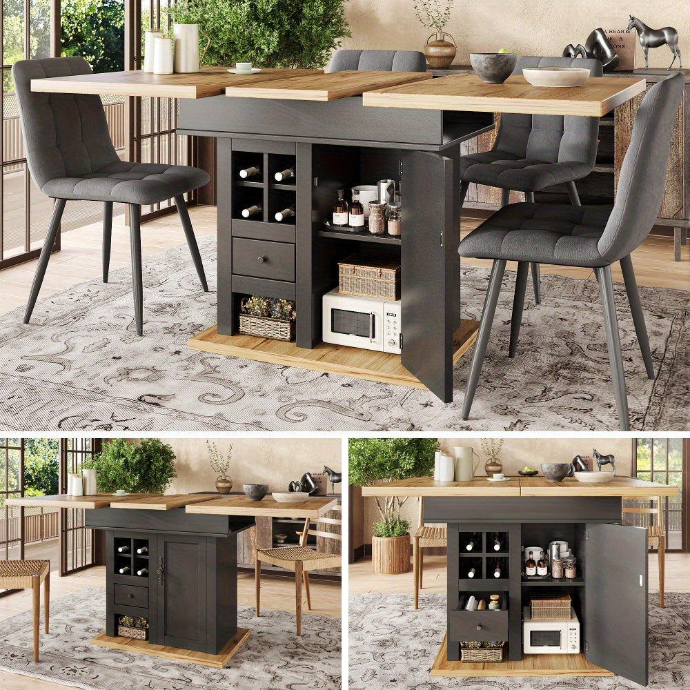 Uitklapbare Eettafel – Uitschuiftafel – Vouwtafel – Keukentafel – Moderne Tafel – Met Wijnrek en Lade – Ruimtebesparend Design – Hoogwaardig MDF en Metaal