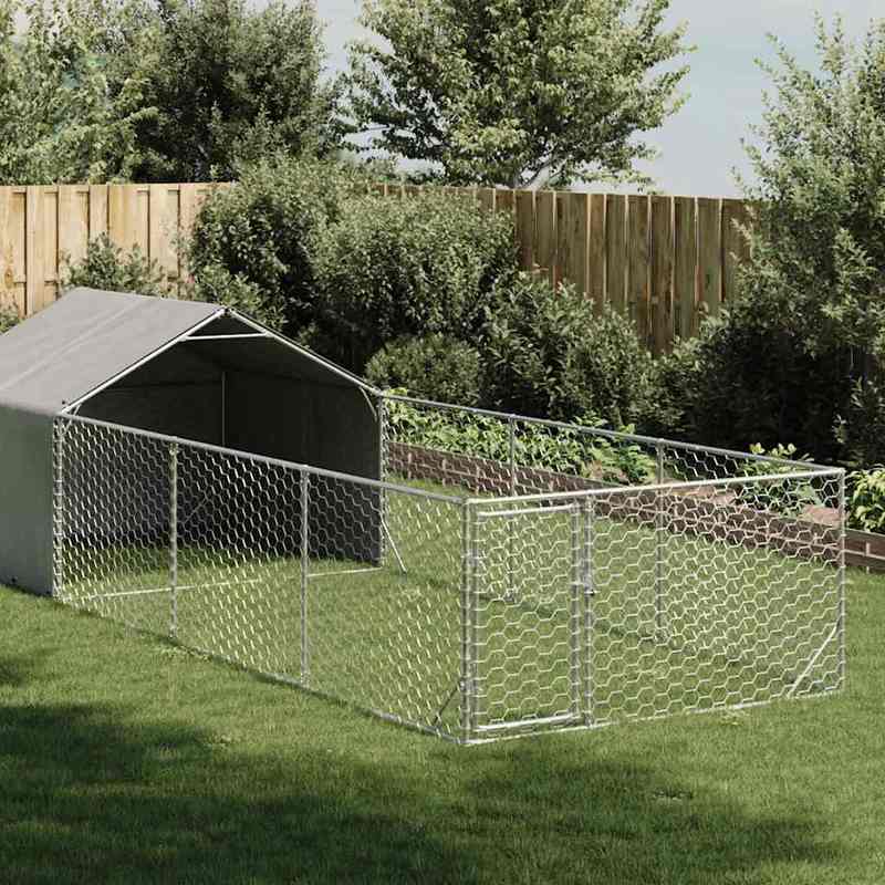 Hondenren Buiten – Hondenhok – Hondenkooi – Hondenafsluiting – Hondenverblijf – Zilver – Gegalvaniseerd Staal – 6 x 2 x 1,5 Meter Ruim Design