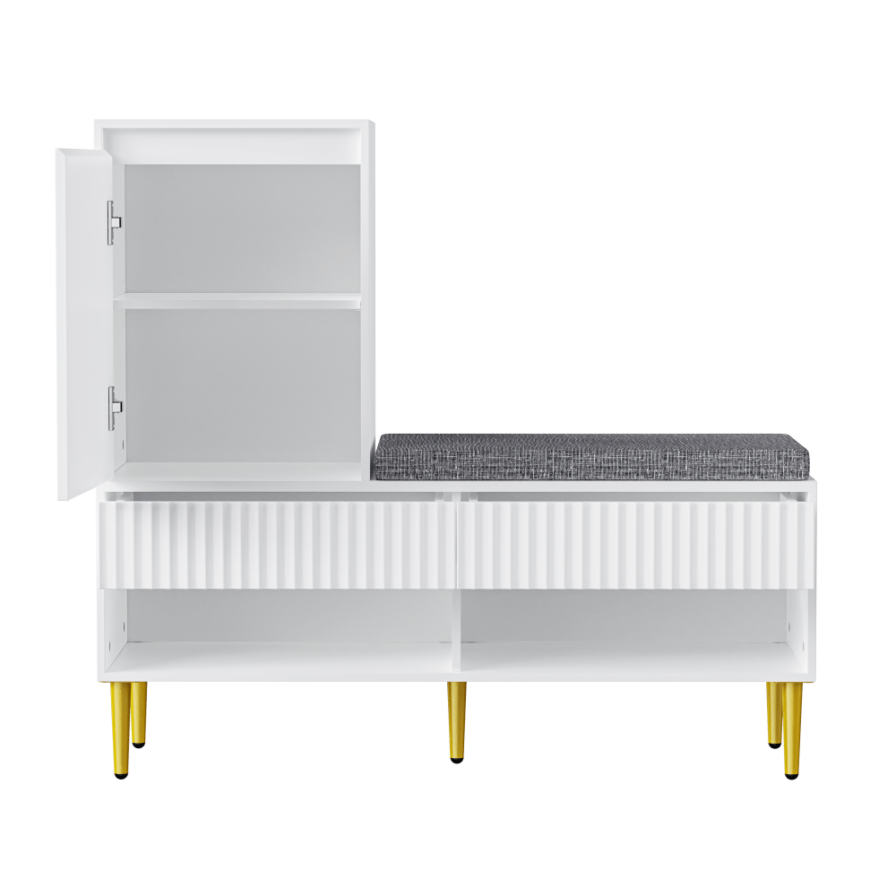 Schoenenkast – Schoenrek – Schoenenopberger – Halmeubel – Zitbank – Modern Wit – 1 Deur en 2 Lades – Compact en Ruimtebesparend 100x35x90 cm