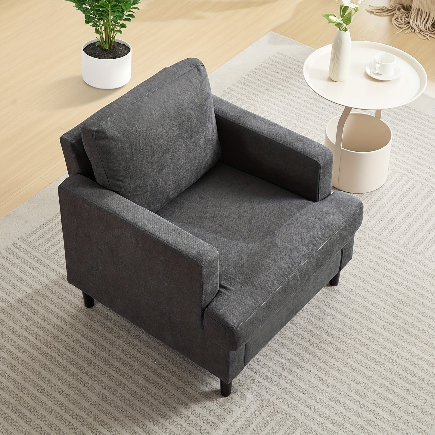 Fauteuil – Accentstoel – Lounge Fauteuil – Draaifauteuil – Leunstoel – Grijs Linnen – Stevig Houten Frame – Comfortabele Gescheurde Schuimvulling