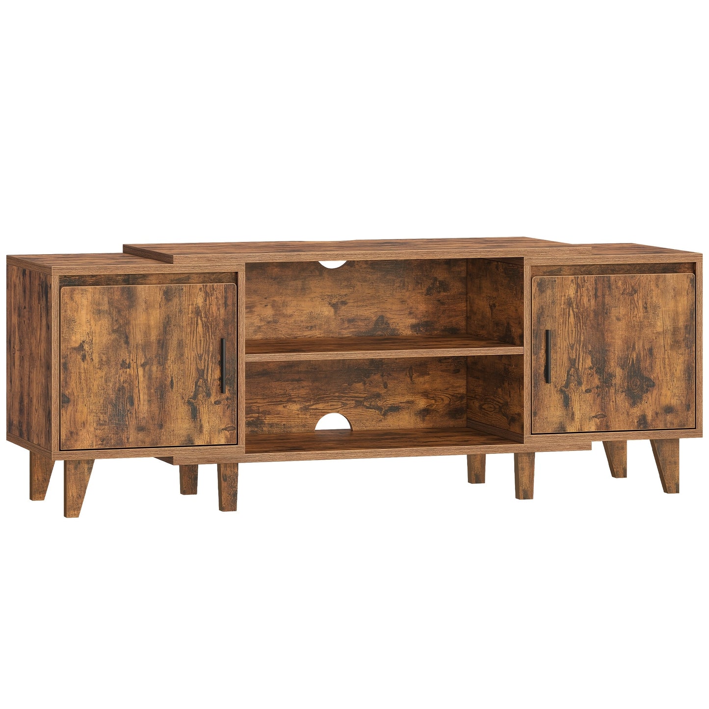 Tv Meubel – Tv Kast – Tv Stand – Mediameubel – Entertainment Center – Bruin – Voor Tv’s Tot 60 Inch – Met 2 Kasten En 2 Open Vakken – Afmetingen 40x140x51,5 cm