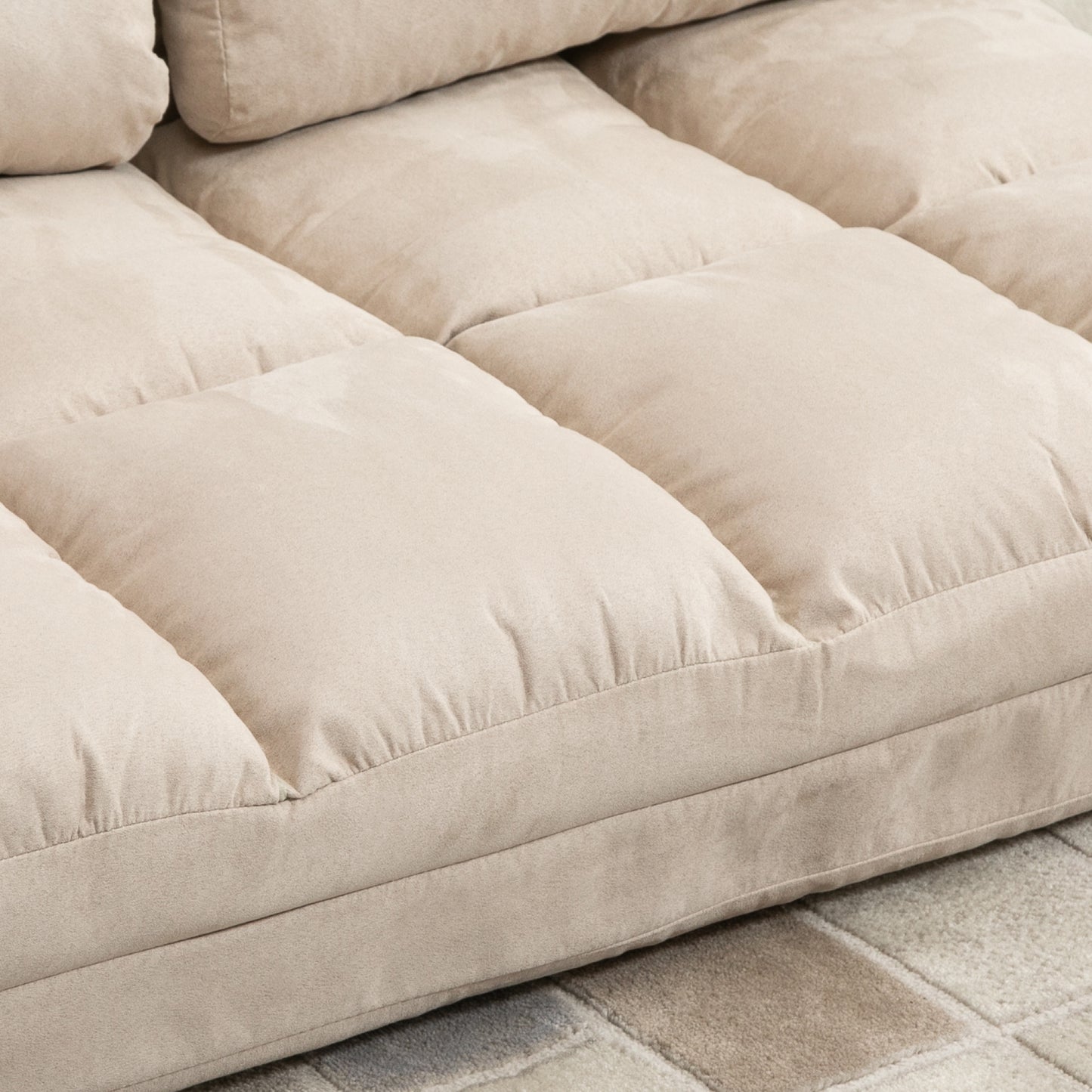 Vloerstol – Vloerstoel – Zitstoel – Ligstoel – Slaapstoel – Verstelbare Rugleuning 3 Posities – Zacht Fluweel Beige