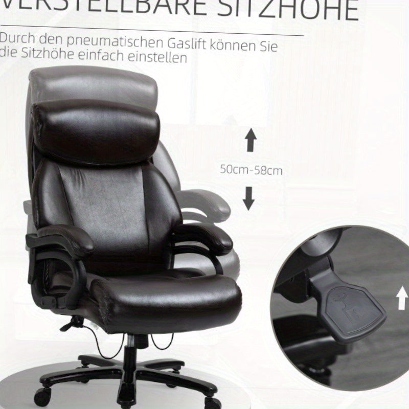 Bureaustoel – Kantoostoel – Gamestoel – Werkstoel – Ergonomische Stoel – Verstelbare Hoogte – Dikke Bekleding – 180 kg Draagkracht – Draaibaar – Zwart Bruin – Roestvrijstalen Frame
