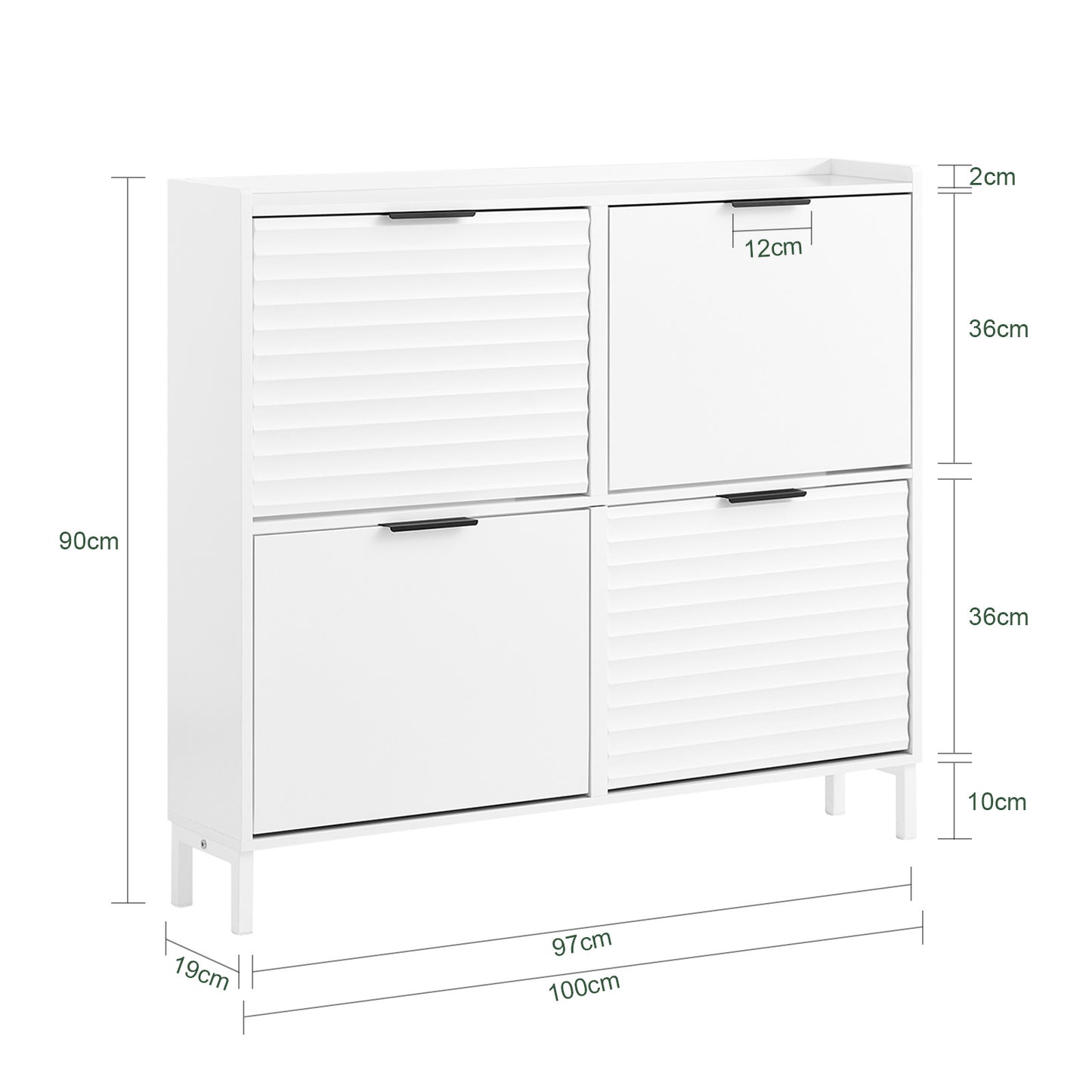 Smalle Schoenenkast – Schoenenrek – Schoenenopberger – Schoenenkast Smal – Schoenenkast Hal – Ruimtebesparend Ontwerp – Stevige MDF Constructie – Wit – 100x19x90 cm