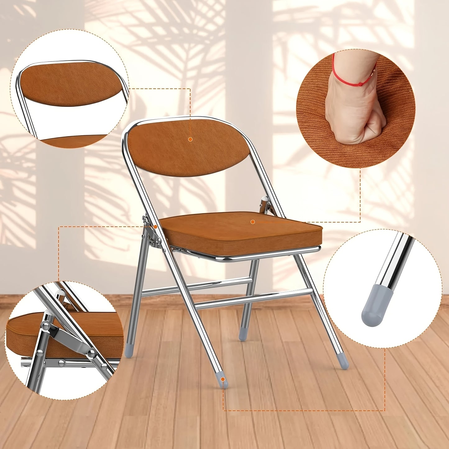 Klapstoel – Vouwstoel – Eettafelstoel – Campingstoel – Tuinstoel – Corduroy Stof – Metalen Frame – Opvouwbaar – Set van 2 – Oranje