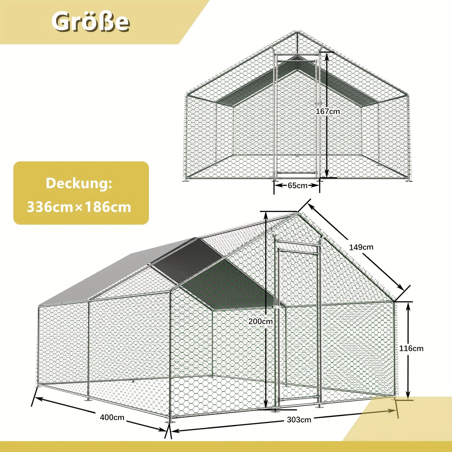 Spacious 3x4x2m Metal Free-Range Enclosure for Chickens, Rabbits & Small Animals with Safety Lock & Waterproof PE Cloth – Ideal for Outdoor Use in Pastures or Gardens, Small Livestock Housing | Mesh Design Enclosure | Stabl