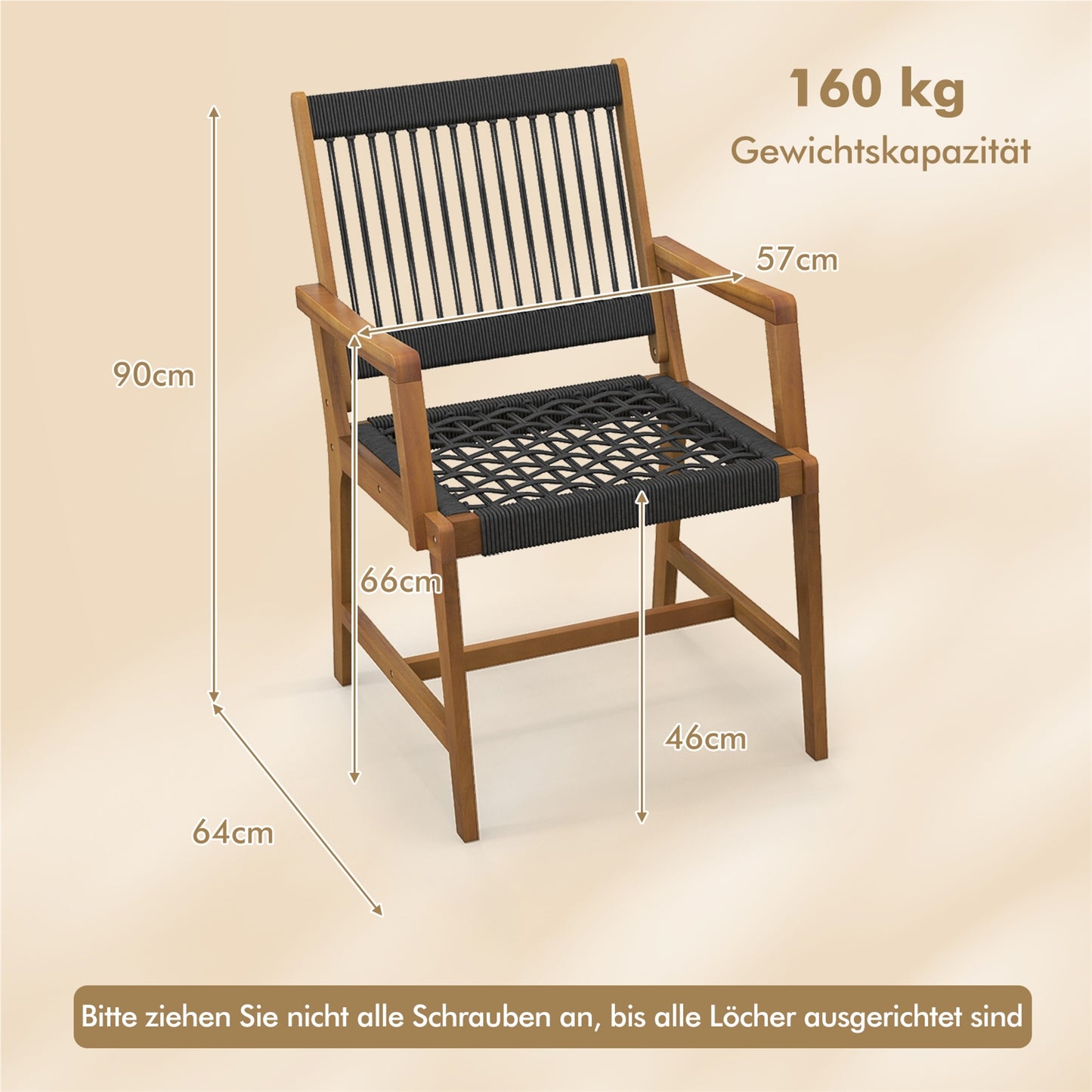 Tuinstoel – Balkonstoel – Terrasstoel – Eetkamerstoel – Bistrootafelstoel – Acaciahouten Frame – Belastbaar Tot 160 Kg