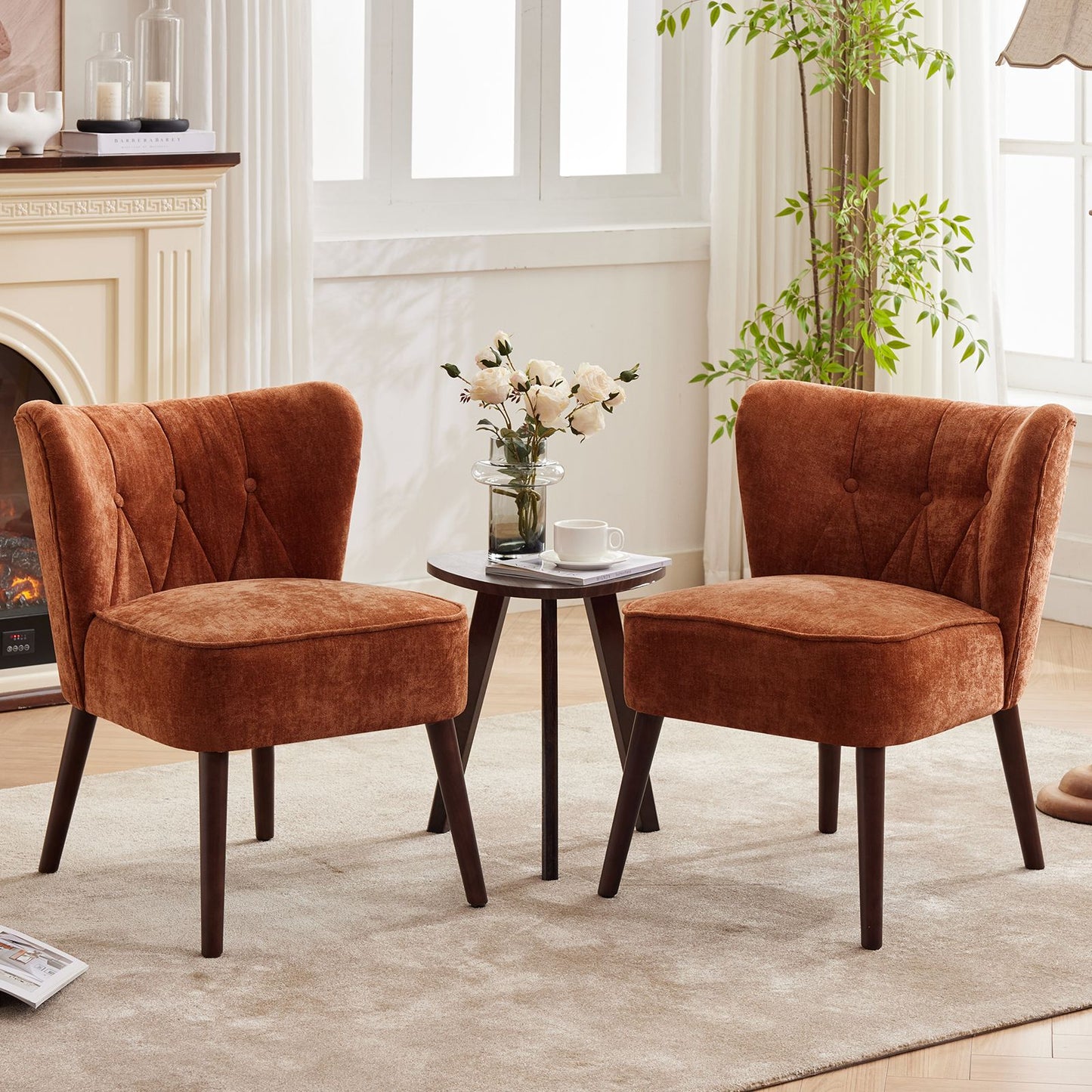 Brown Velvet Accent Chair in Mid-Century Modern Style, Featuring a Wingback Design, Button-Tufted Upholstery, Plush Thick Cushion, And Durable Wooden Legs, Ideal for Your Living Room, Bedroom, Guest Room, Or Home Office.