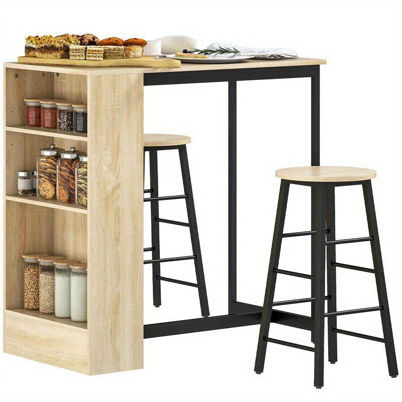 3-in-1 Bar Set with Storage Shelf & Footrest for Small Spaces, Bar Sets For Home, Bar Stool Chairs, Bar Stools, Bar Decor, Bar Furniture, Barstool Chairs, Barstools, Indoor Bar, Tables For Small Spaces, Bar Shelves, Bistro Se