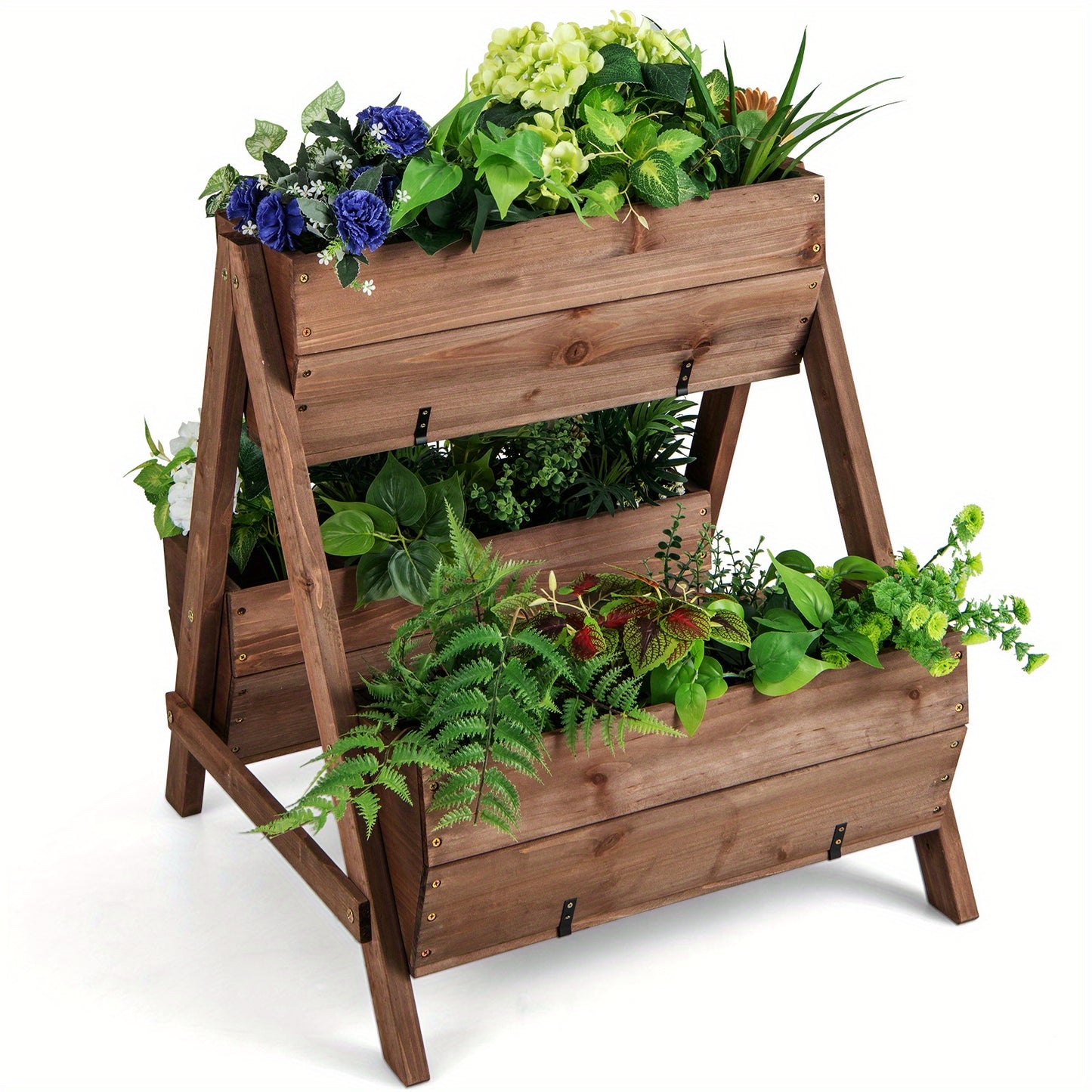Plantenrek – Plantenstandaard – Plantentafel – Bloemenrek – Plantenetagère – Verticale Verhoogde Tuinbak – Vurenhout Met 3 Niveaus – Met Drainagegaten