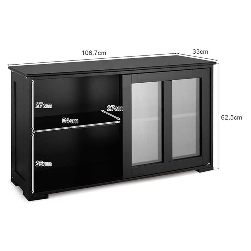 Buffetkast – Sideboard – Opbergkast – Keukenkast – Dressoir – Zwarte Buffetkast Met Schuifdeuren – Tempered Glas – Verstelbare Plank In 3 Hoogtestanden