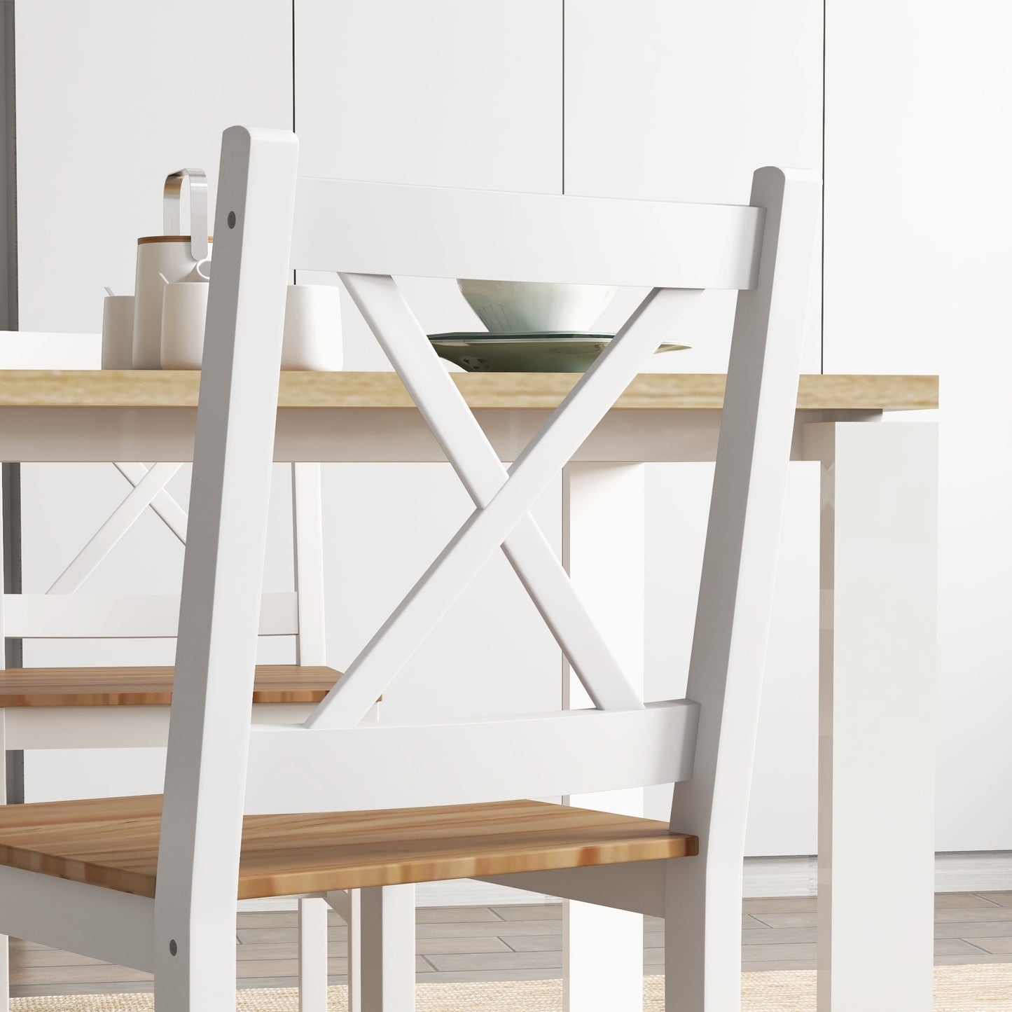 Eetkamerstoelen – Keukenstoelen – Stoelen – Landelijke Stoelen – Houten Stoelen – Set Van 4 – Massief Grenenhout – Hoge Rugleuning Ergonomisch