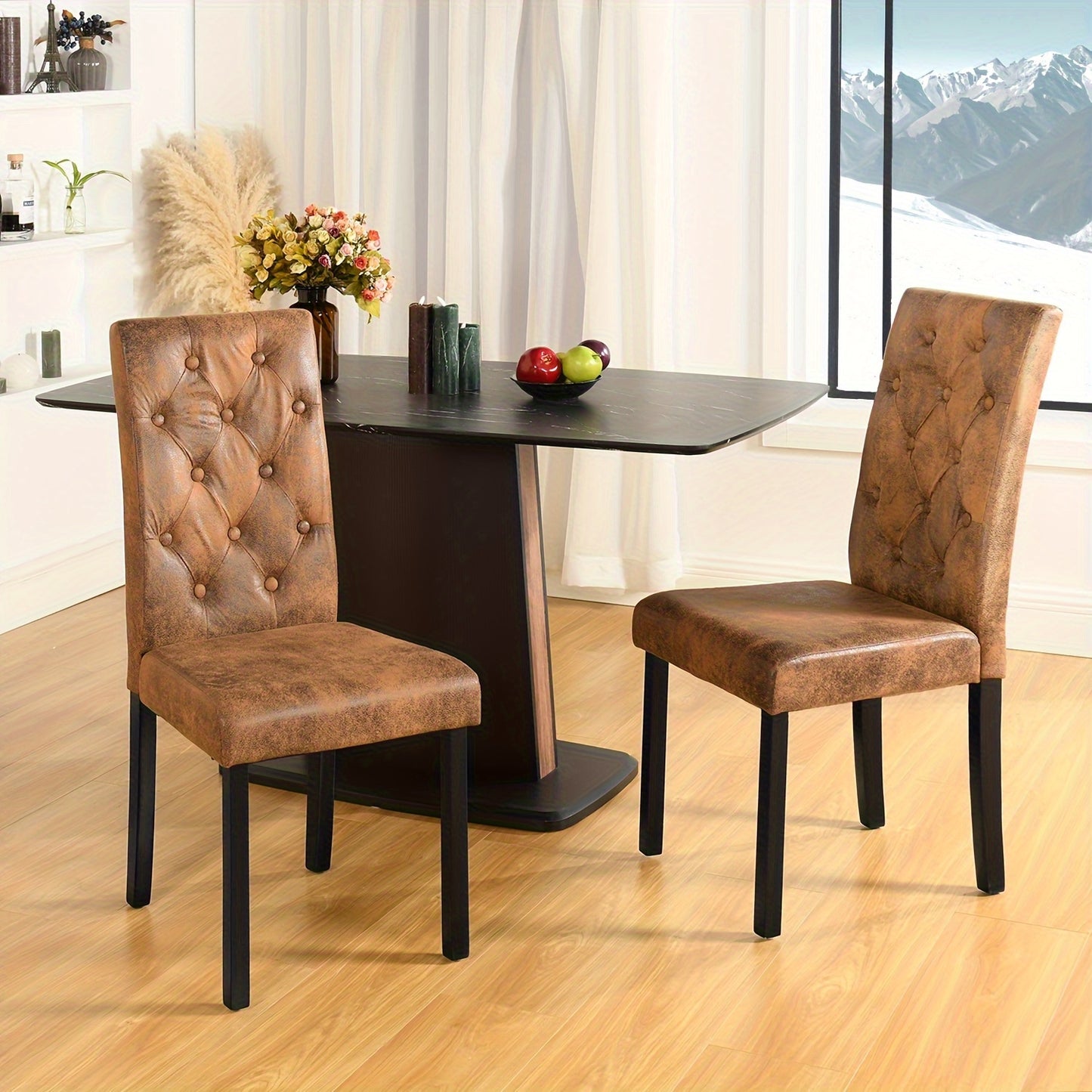 Eetkamerstoelen – Stoelen – Dining Stoelen – Keukenstoelen – Zitmeubels – 2-delige Set – Suède Bekleding Met Knopen – Stevige Houten Poten