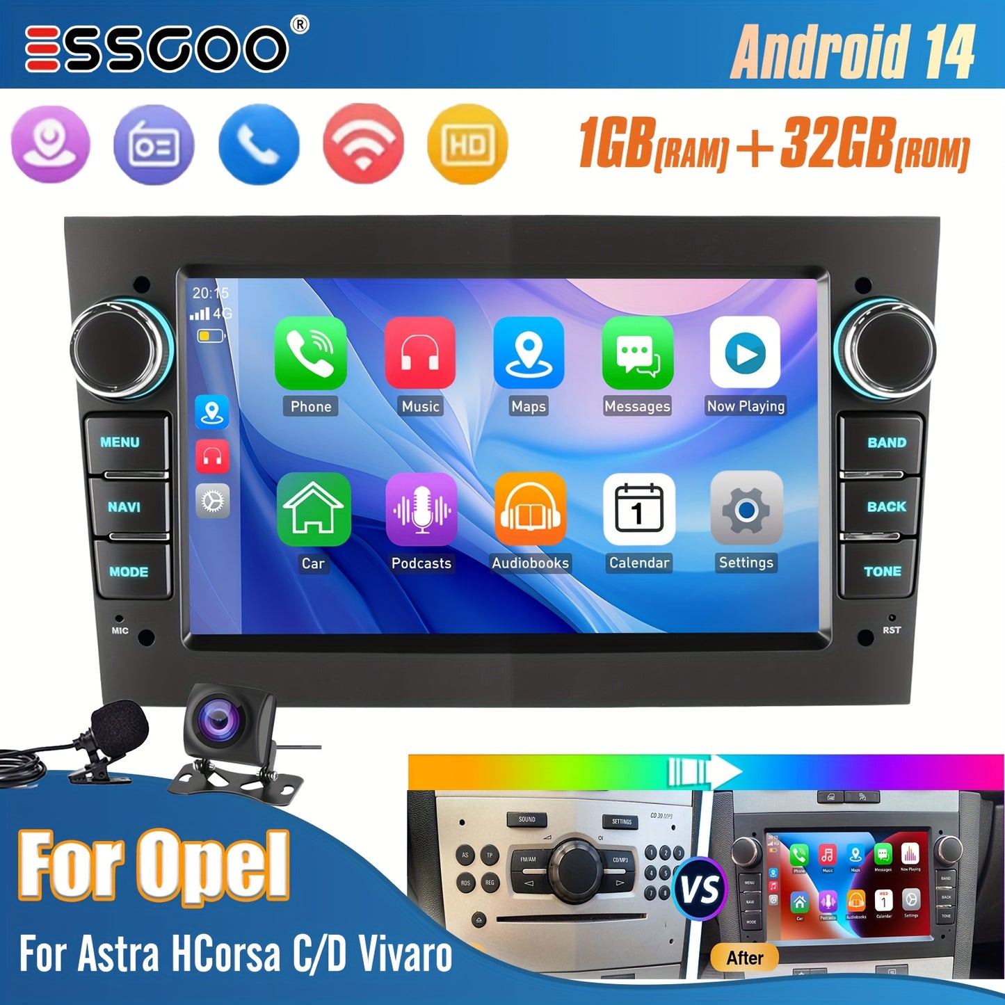 Multimediasysteem Opel – Autoradio – 2DIN Headunit – Carplayer – Android Auto – 7 Inch IPS Scherm – Android 14 OS – Draadloze Connectiviteit & Achteruitrijcamera