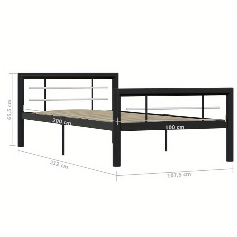 Contemporary Metal Bed Frame with Transparent Headboard - 90x200cm, Black & White Minimalist Design, Sturdy Metal Frame, Easy Assembly, No Electricity Needed, Perfect for Modern Bedroom Decor, Bedroom Furniture, Minimalist Be
