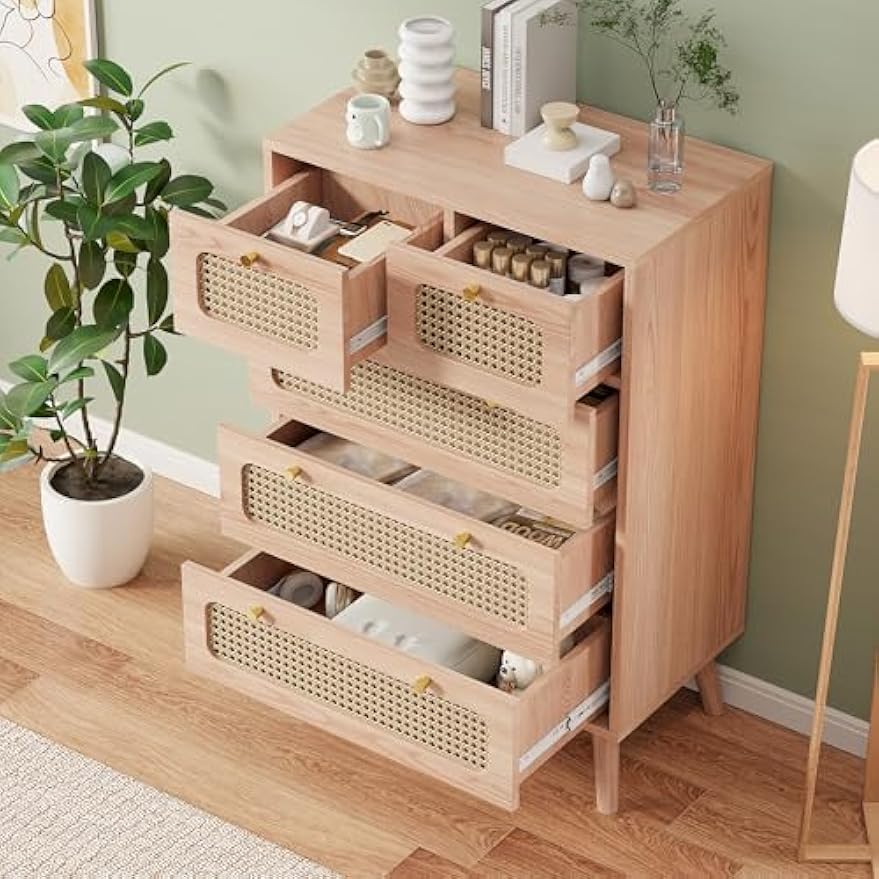 Ladekast – Ladenkast – Kommode – Opbergkast – Dressoir – 5 Lades – MDF Hout – Compact 60x34x91 cm – Natuurlijke Houtkleur
