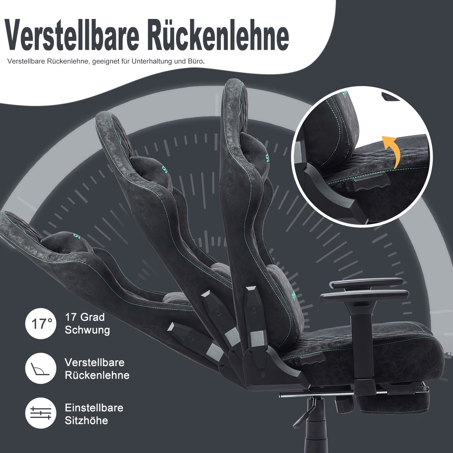 Gaming Stoel – Bureaustoel – Racestoel – PC Stoel – Werkstoel – Ergonomisch Design – Verstelbare Rugleuning en Voetensteun – Zwart met Blauwe Accenten