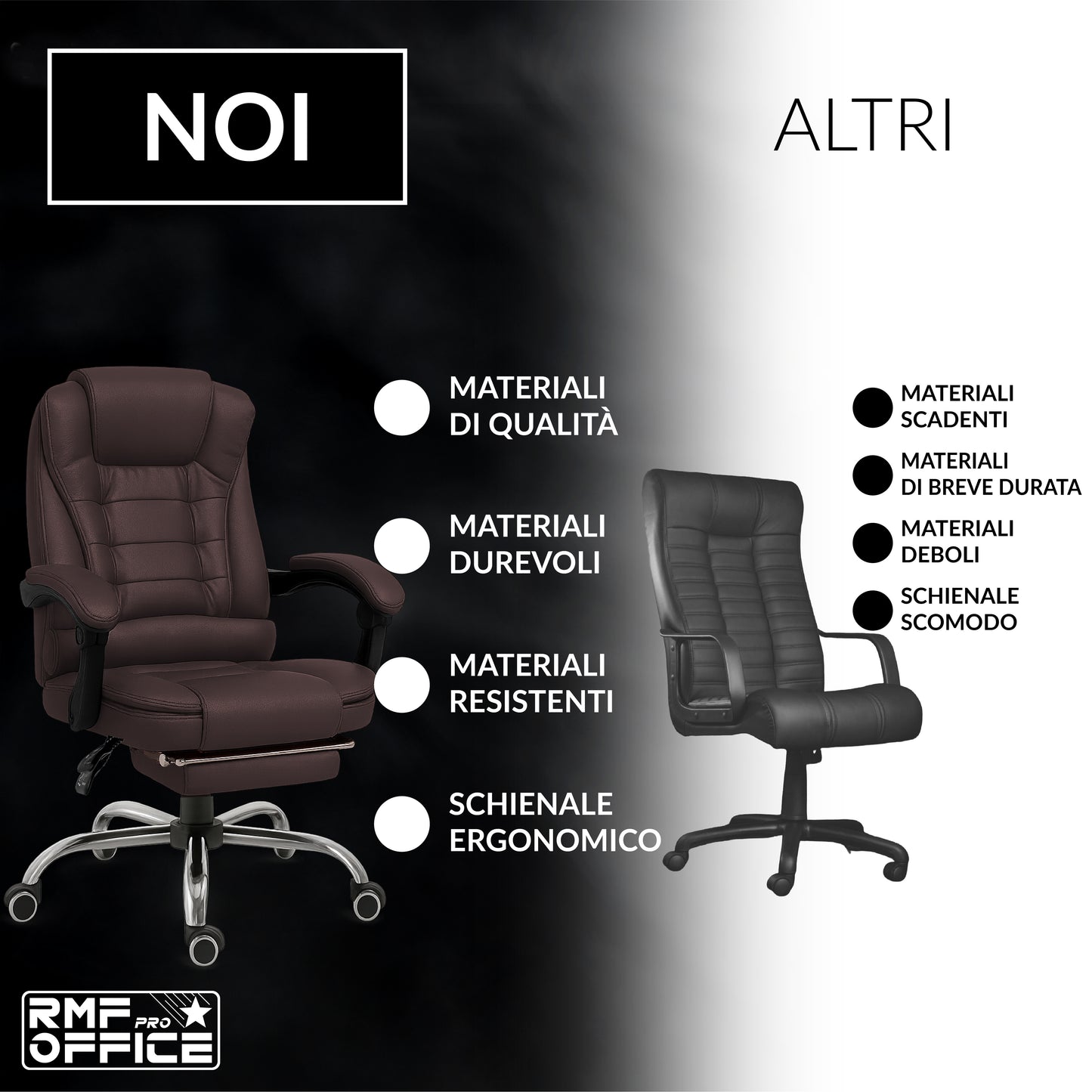 Bureaustoel – Ergonomische Stoel – Kantoormeubel – Werkstoel – Relaxstoel – Verstelbare Zithoogte 105-115 cm – Kantelbare Rugleuning 135° met Voetensteun – Bruin