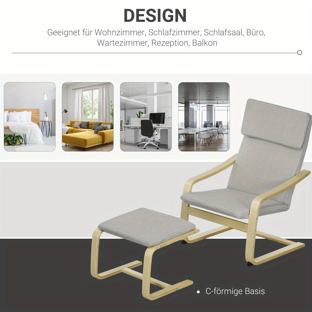 Lounge Stoelen Set – Relaxstoelen – Tuinstoelen – Fauteuils – Zithoek Stoelen – Linnen Bekleding – Lichtgrijs – Inclusief Voetenbank – Ergonomisch Met Arm- en Hoofdsteun – Compact 66,5x80x99 cm