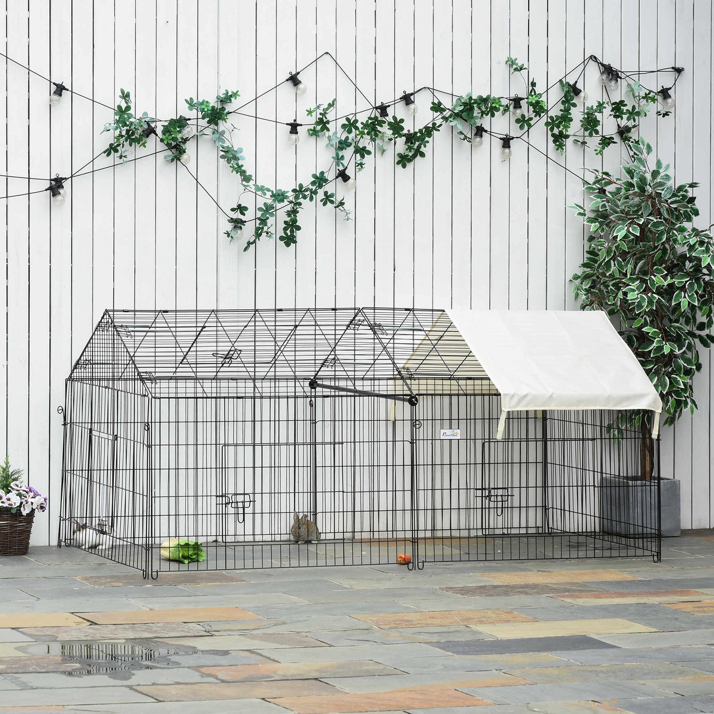 Hek Voor Kleine Huisdieren – Ren Voor Konijnen – Dierenren – Buitenren – Veiligheidsren – Gegalvaniseerd Metalen Frame – Inclusief 4 Grondankers – 220x103x103 cm – Zwart/Beige
