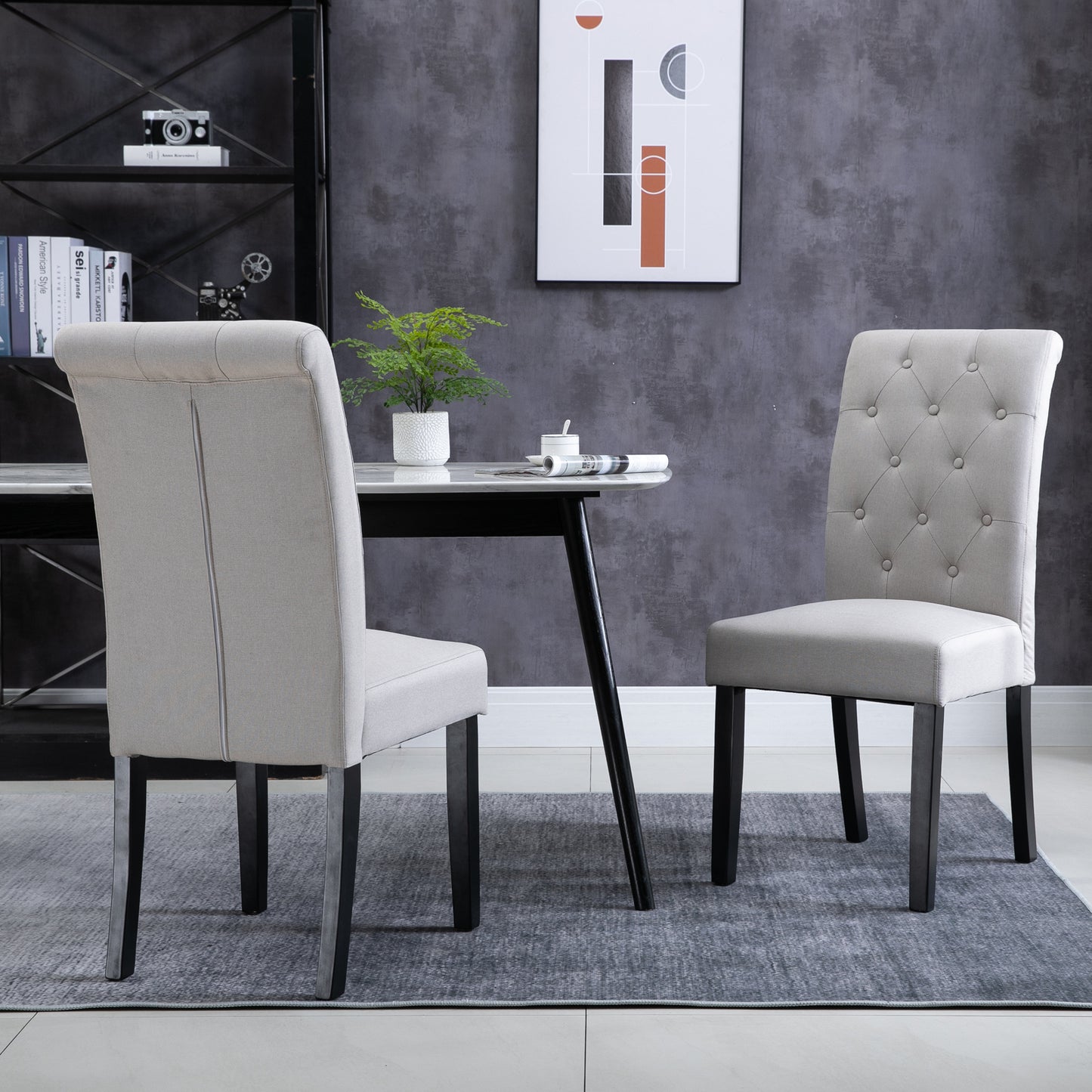 Eetkamerstoel – Keukenstoel – Stoel – Armstoel – Stoel Met Hoge Rugleuning – Comfortabel Linnen Bekleed – Robuuste Houten Poten 47x61x101 cm