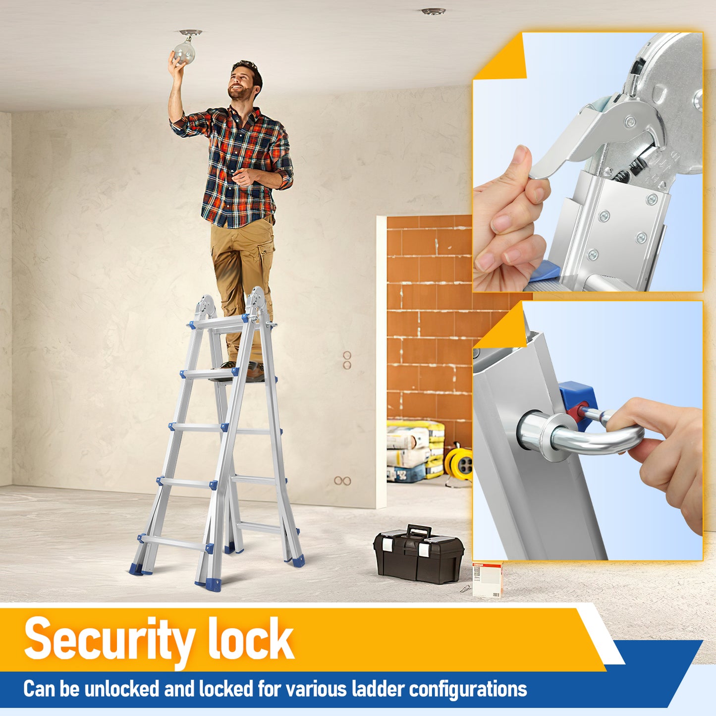 Multifunctionele Telescopische Ladder – Uitschuifladder – Vouwladder – Steigertrap – Werkplaatsladder – Aluminium – Verstelbare Hoogte Met Veiligheidsslot