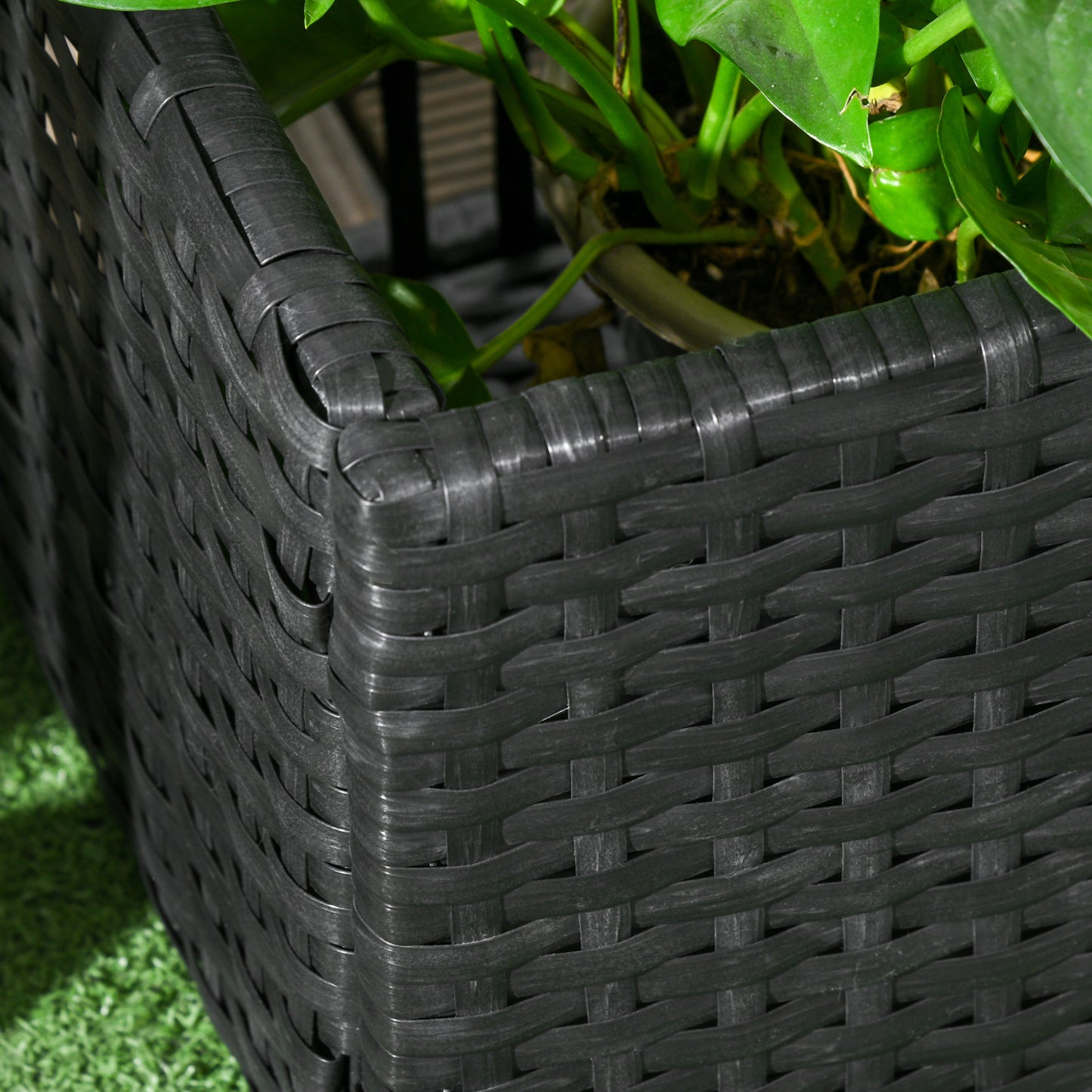 Bloempot – Plantenbak – Plantenbak Met Klimrek – Verhoogde Bloembak – Bloemenbak – Weerbestendig Poly Rattan – 103x103x29 cm Zwart